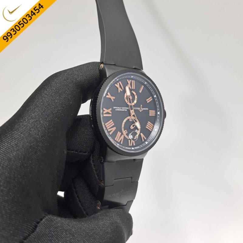 Ulysse Nardin Marine Chronometer Black Dial Black Strap Swiss Automatic Watch - Image 3