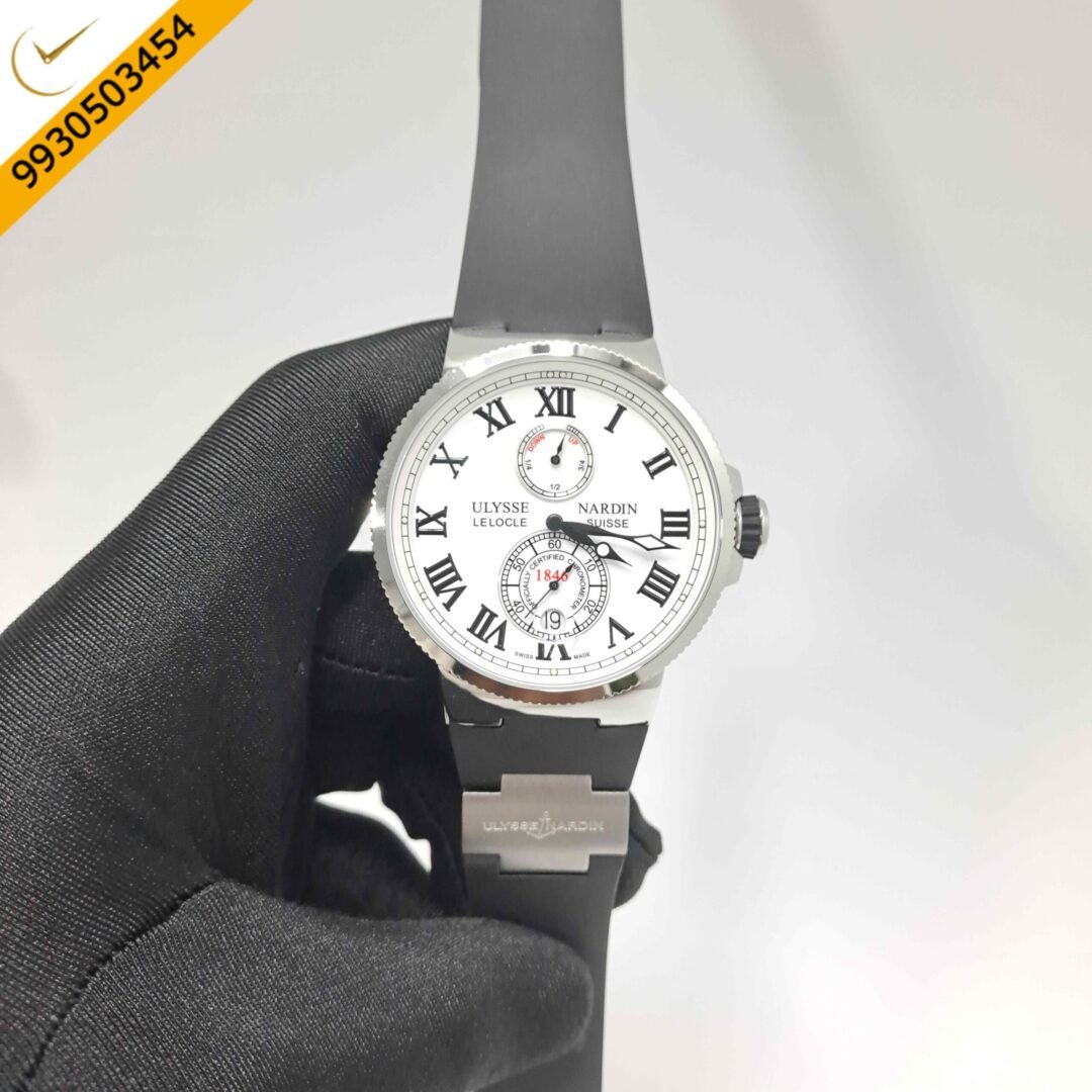 Ulysse Nardin Maxi Marine Chronometer Steel White Dial Black Rubber Strap Swiss Automatic Watch
