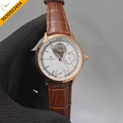 Vacheron Constantin Traditionnelle Tourbillon Chronograph White Dial Leather Swiss Automatic Watch
