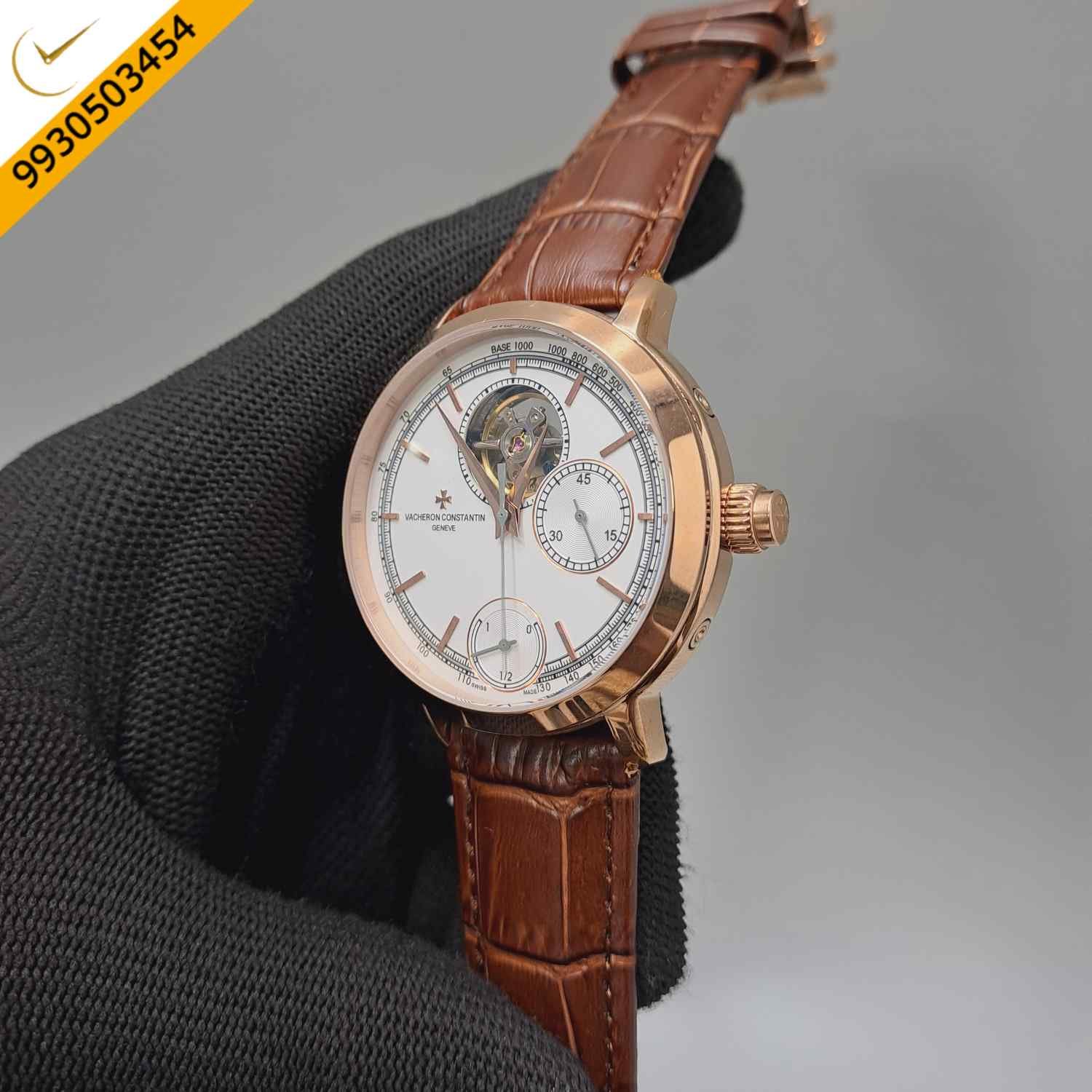 Vacheron Constantin Traditionnelle Tourbillon Chronograph White Dial Leather Swiss Automatic Watch - Image 2