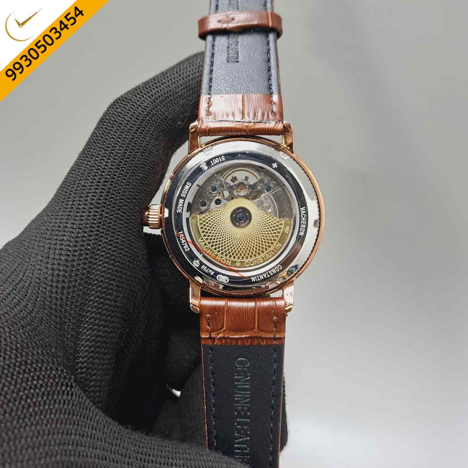Vacheron Constantin Traditionnelle Tourbillon Chronograph White Dial Leather Swiss Automatic Watch - Image 4