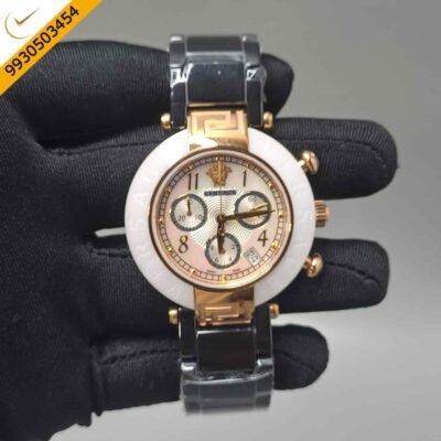 Versace Reve Chronograph White Dial Black Stainless Steel Strap Swiss Automatic Watch