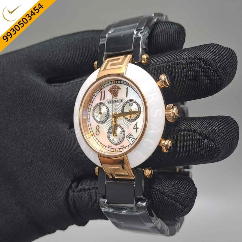 Versace Reve Chronograph White Dial Black Stainless Steel Strap Swiss Automatic Watch - Image 2
