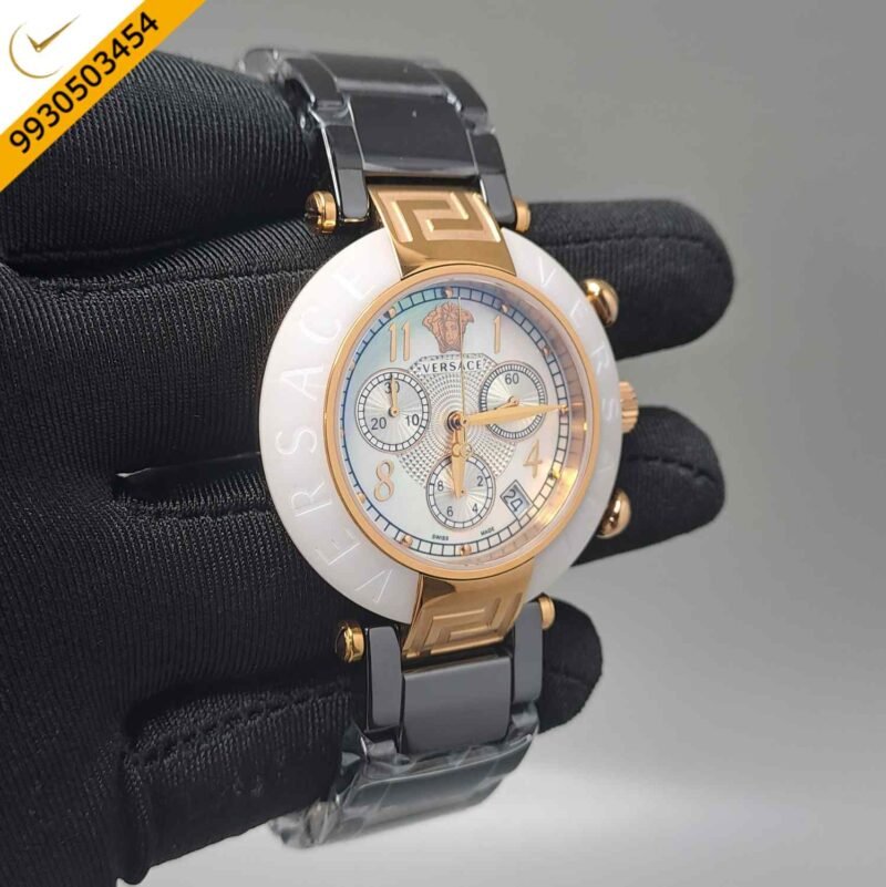Versace Reve Chronograph White Dial Black Stainless Steel Strap Swiss Automatic Watch - Image 3