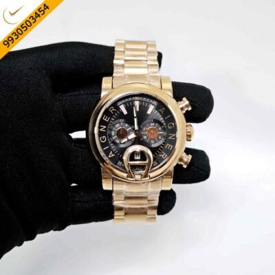 Aigner Bari Chronograph Steel Black Dial Rose Gold Steel Strap Swiss Watch