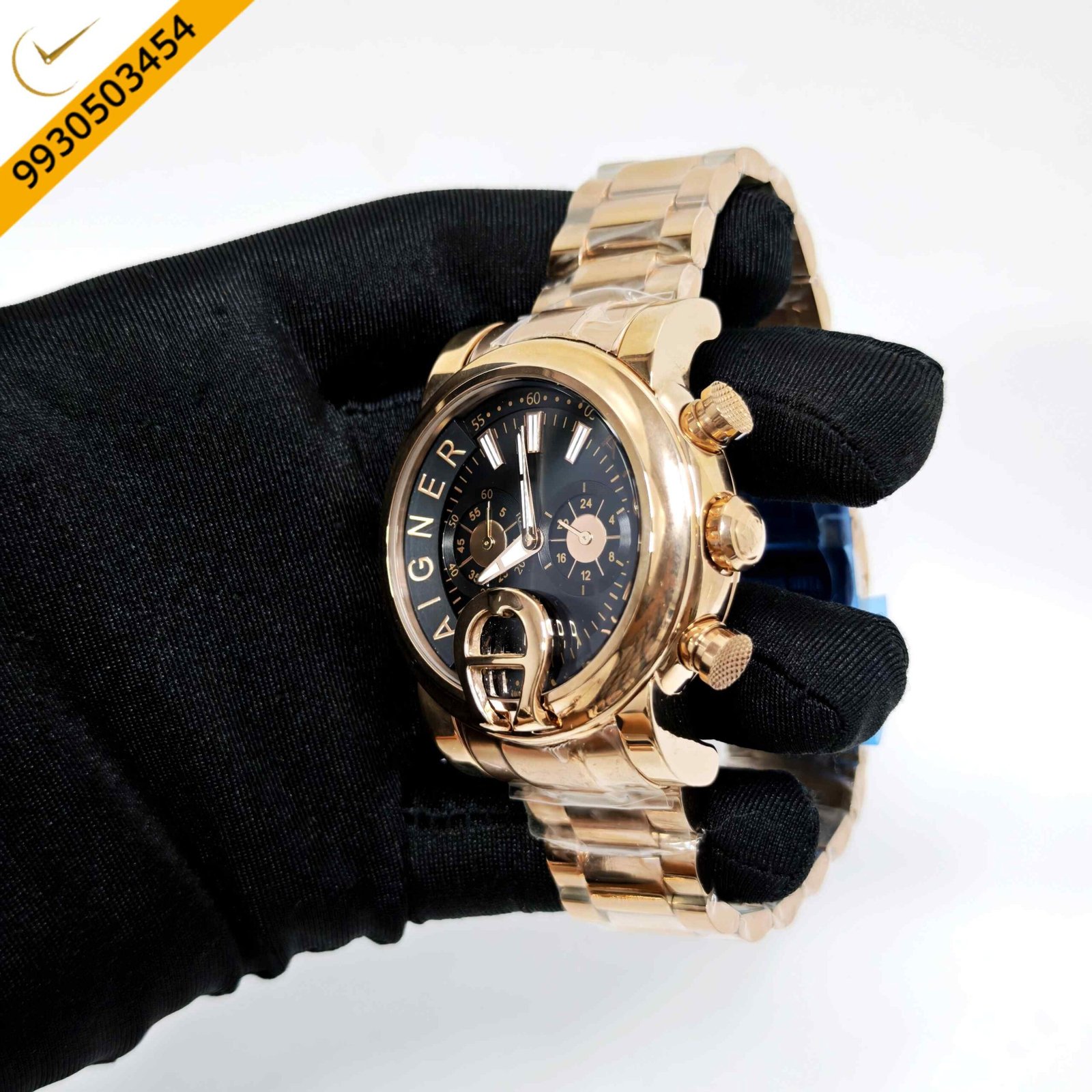 Aigner Bari Chronograph Steel Black Dial Rose Gold Steel Strap Swiss Watch - Image 2