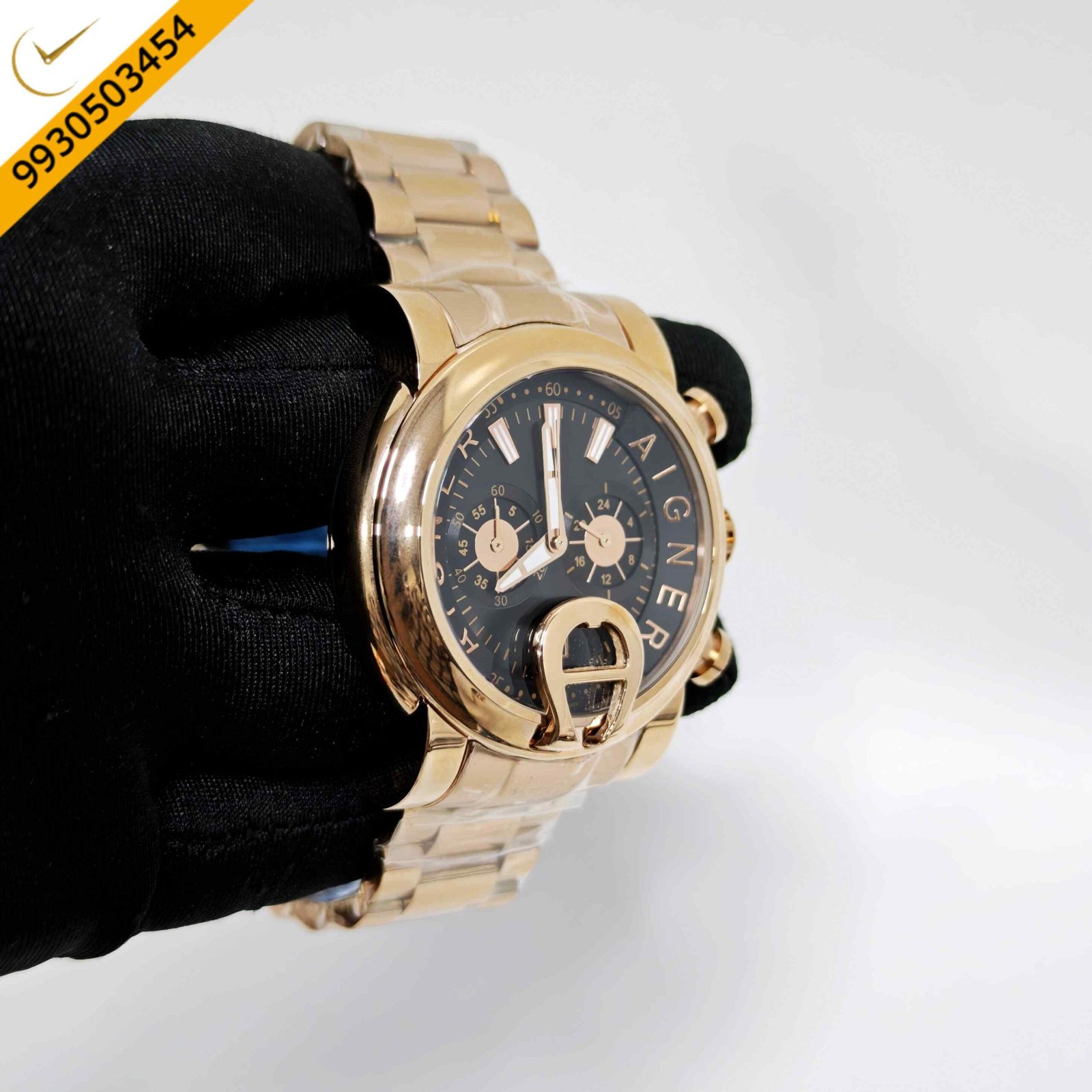 Aigner Bari Chronograph Steel Black Dial Rose Gold Steel Strap Swiss Watch - Image 3