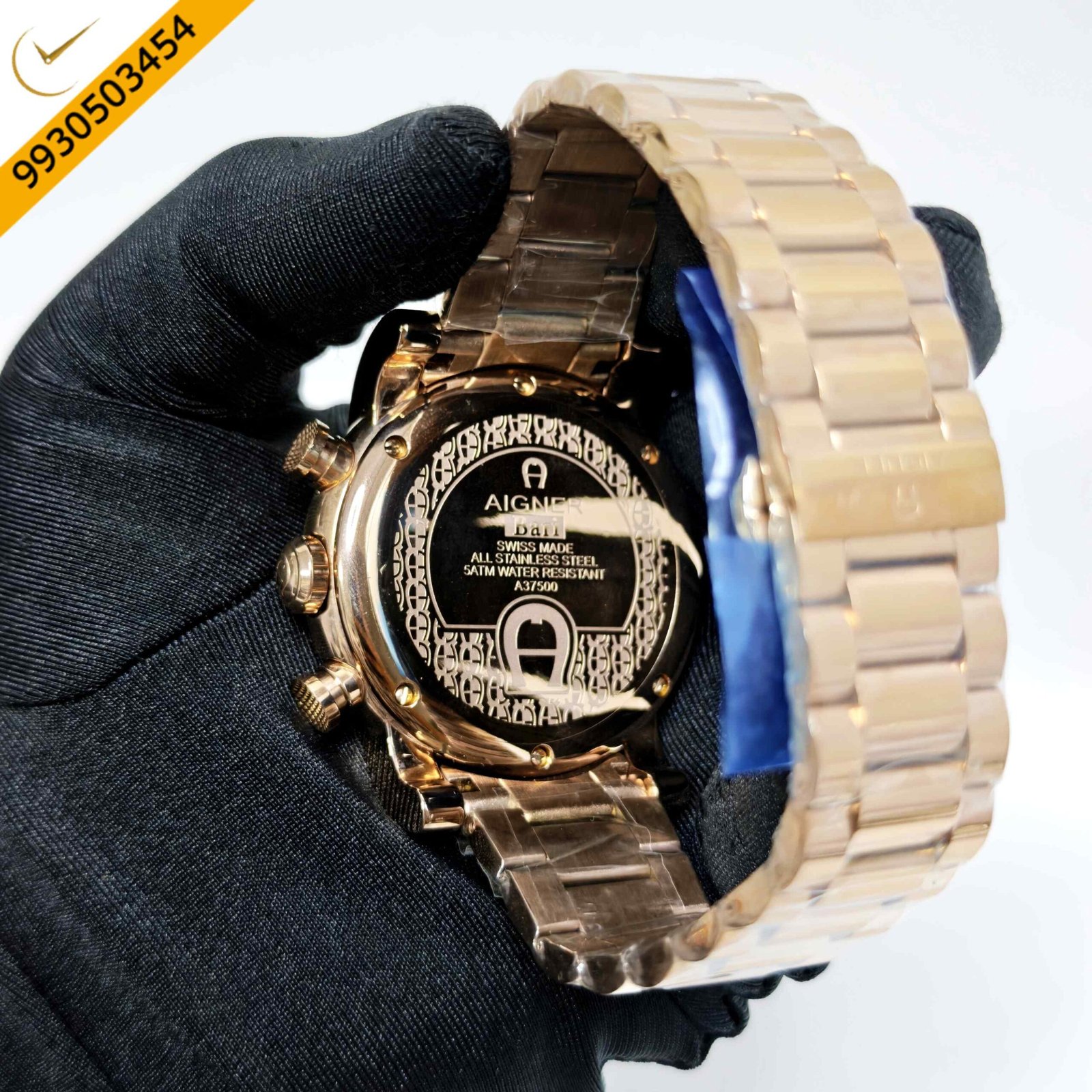 Aigner Bari Chronograph Steel Black Dial Rose Gold Steel Strap Swiss Watch - Image 4