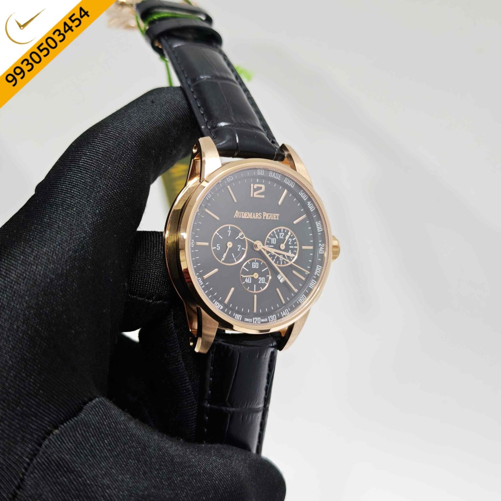 Audemars Piguet Code 11.59 Automatic Chronograph Rose Gold Black Dial Leather Strap Swiss Automatic Watch - Image 3