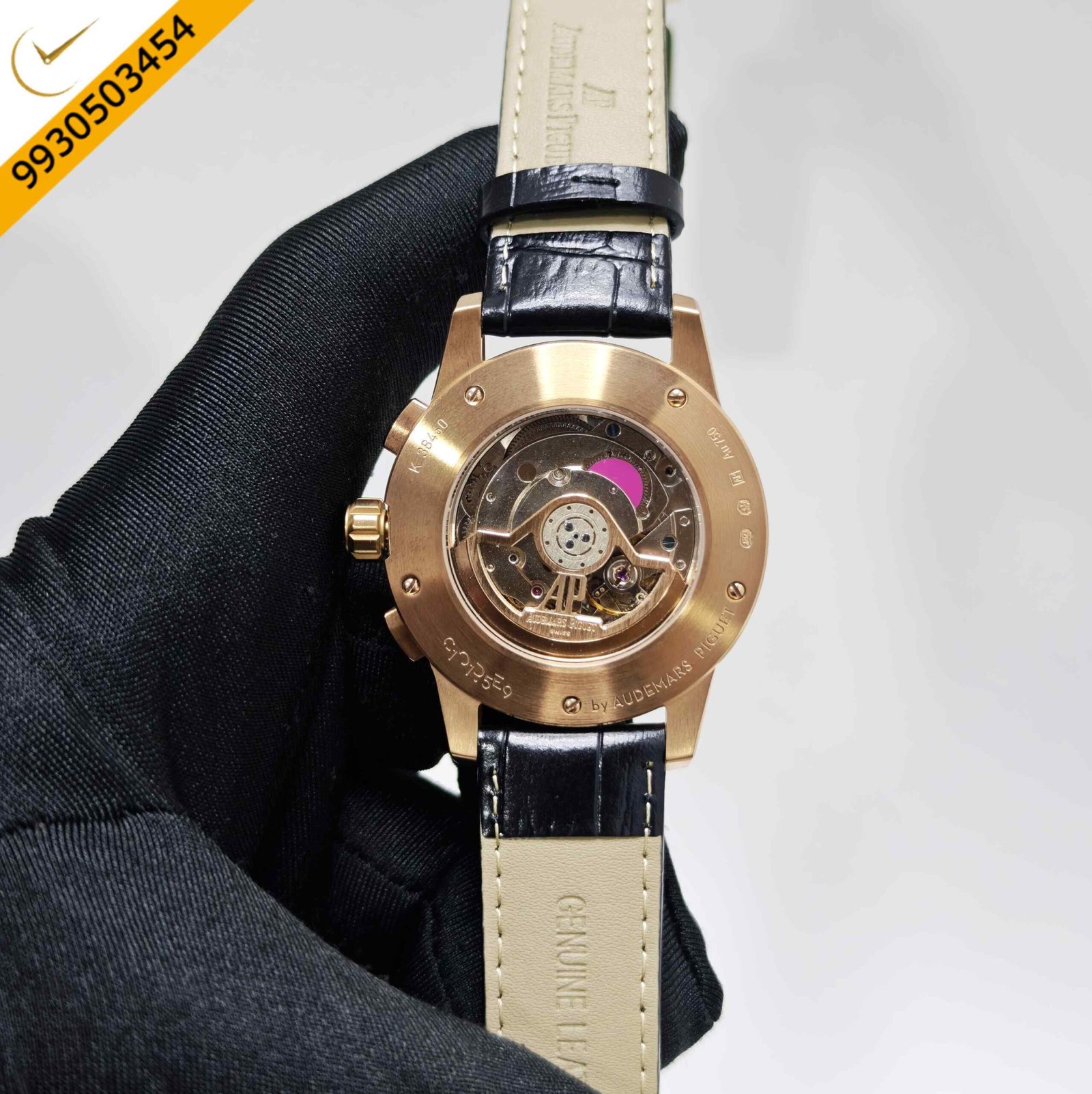 Audemars Piguet Code 11.59 Automatic Chronograph Rose Gold Black Dial Leather Strap Swiss Automatic Watch - Image 4