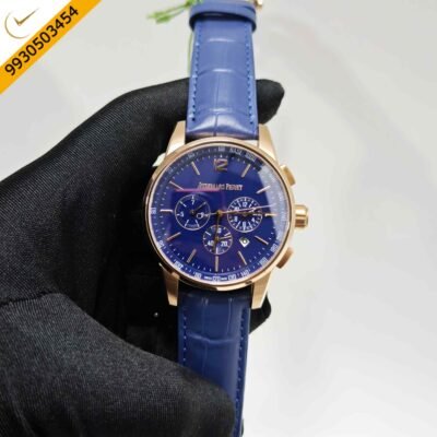 Audemars Piguet Code 11.59 Automatic Chronograph Rose Gold Blue Dial Leather Strap Swiss Automatic Wath