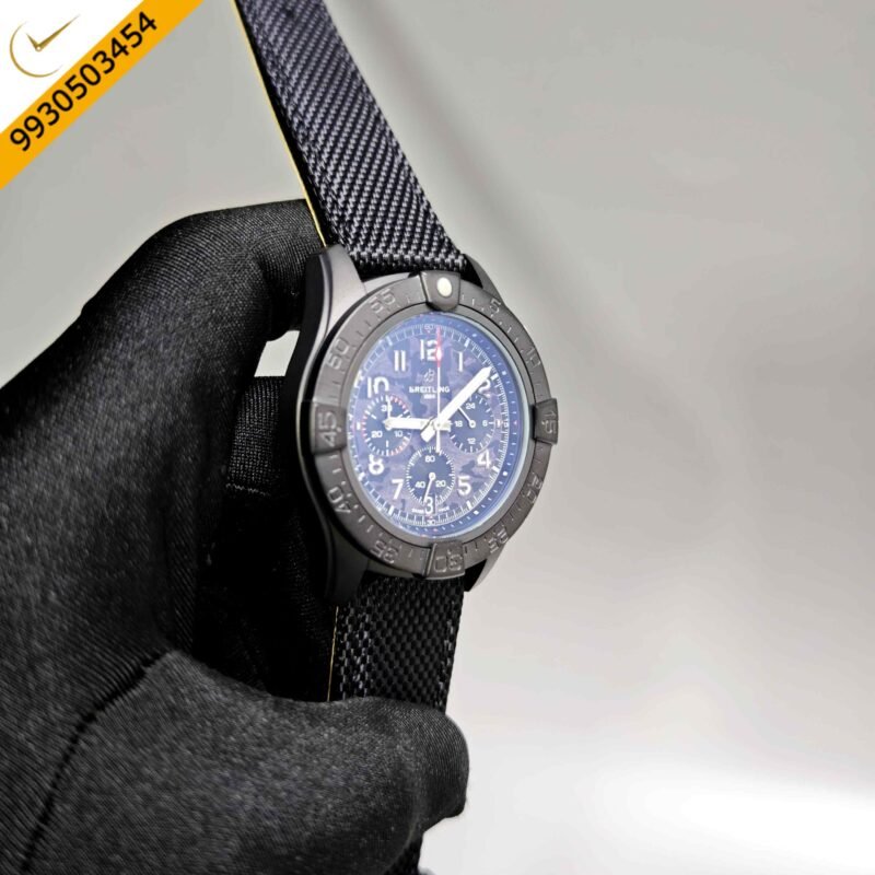 Breitling Avenger B01 Chronograph 44 Black Dial Black Leather Strap Swiss Automatic Watch - Image 3