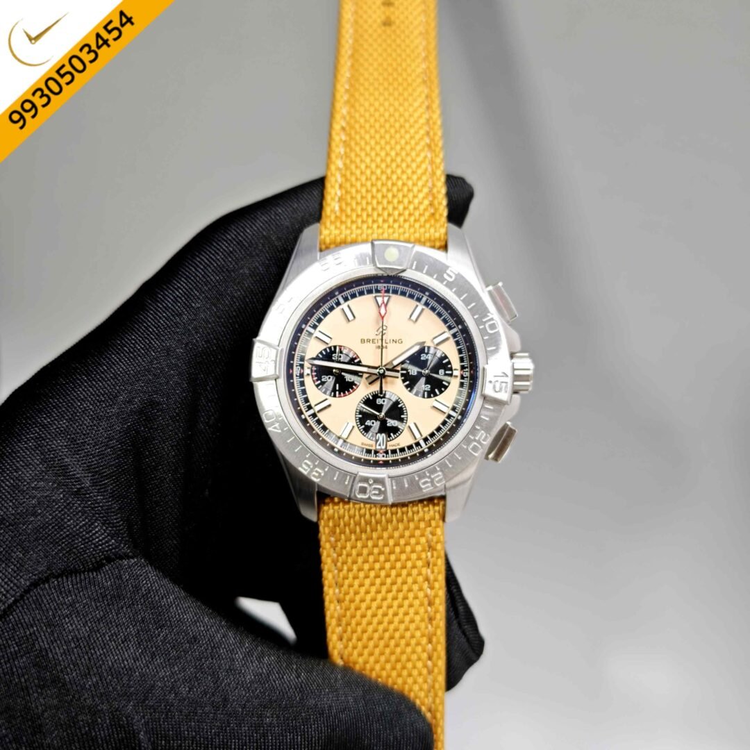 Breitling Avenger B01 Chronograph 44 Steel Beige Dial Yellow Leather Strap Swiss Automatic Watch