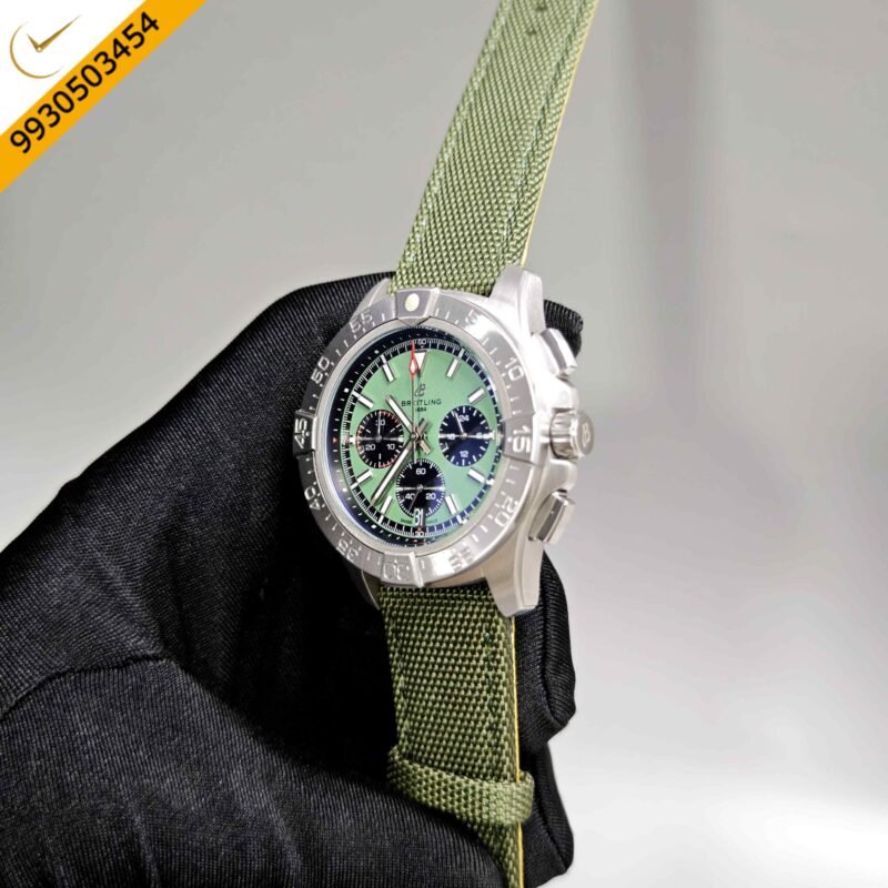 Breitling Avenger B01 Chronograph 44 Steel Green Dial Green Leather Strap Swiss Automatic Watch - Image 2