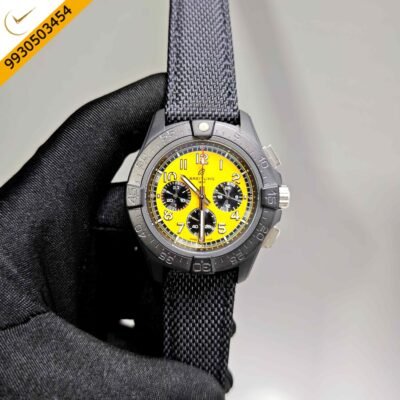 Breitling Avenger B01 Chronograph Yellow Dial Black Leather Strap Swiss Automatic Watch
