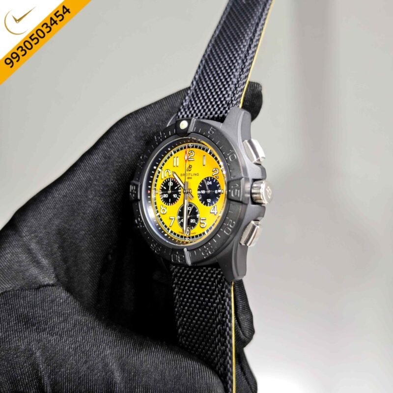 Breitling Avenger B01 Chronograph 44 Yellow Dial Black Leather Strap Swiss Automatic Watch - Image 2