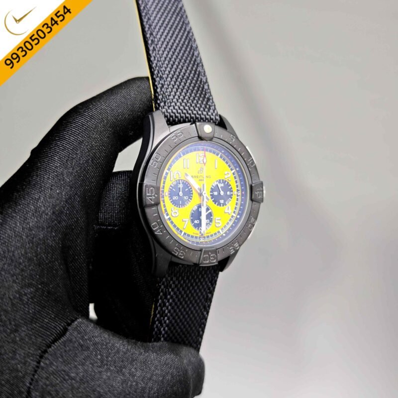 Breitling Avenger B01 Chronograph 44 Yellow Dial Black Leather Strap Swiss Automatic Watch - Image 3