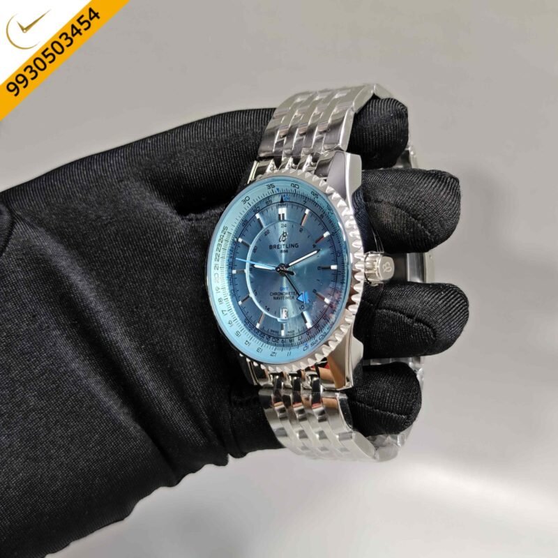 Breitling Navitimer GMT Steel Ocean Blue Dial Stainless Steel Strap Swiss Automatic Watch - Image 2