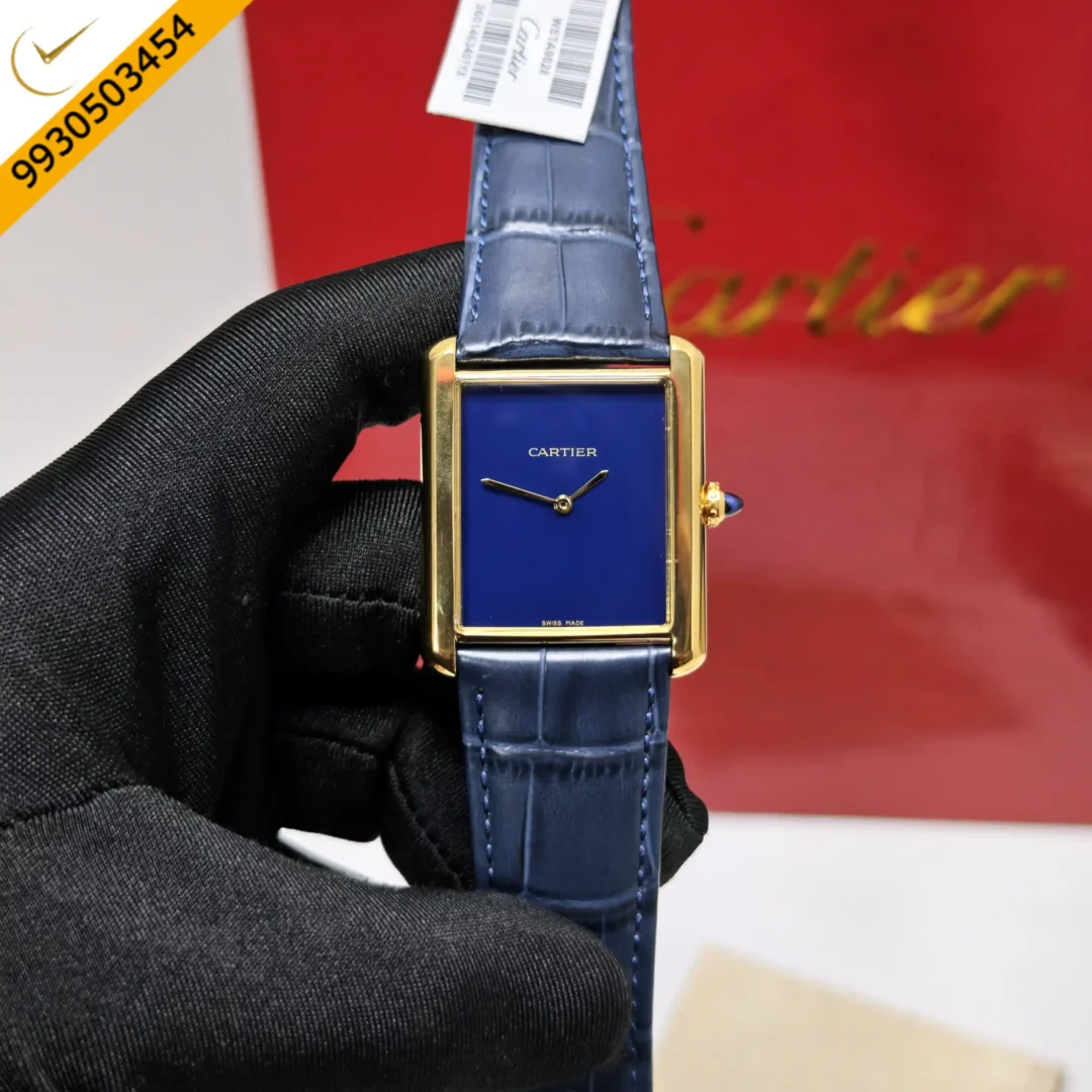 Cartier Tank Solo Gold Blue Dial Leather Strap Swiss watch