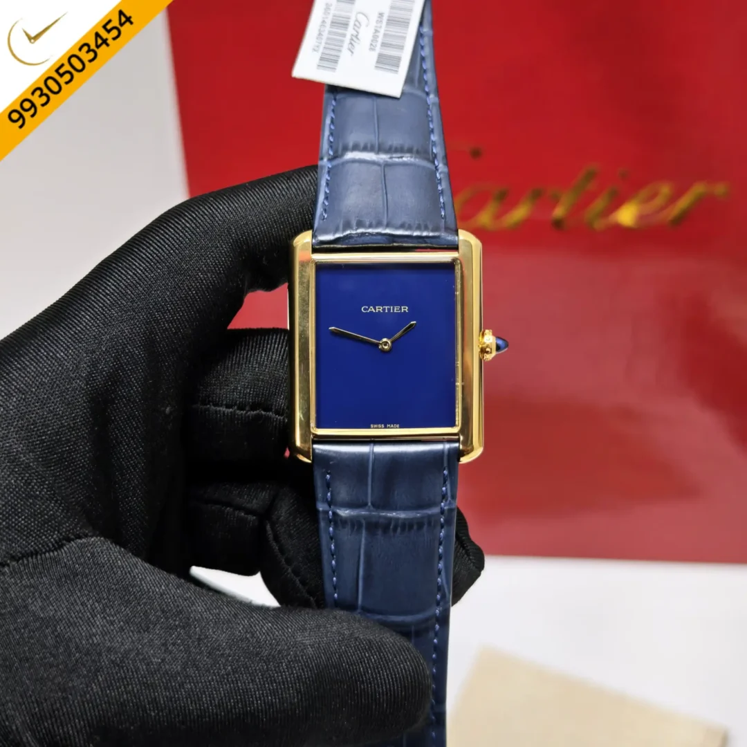 Cartier Tank Solo Gold Blue Dial Leather Strap Swiss watch