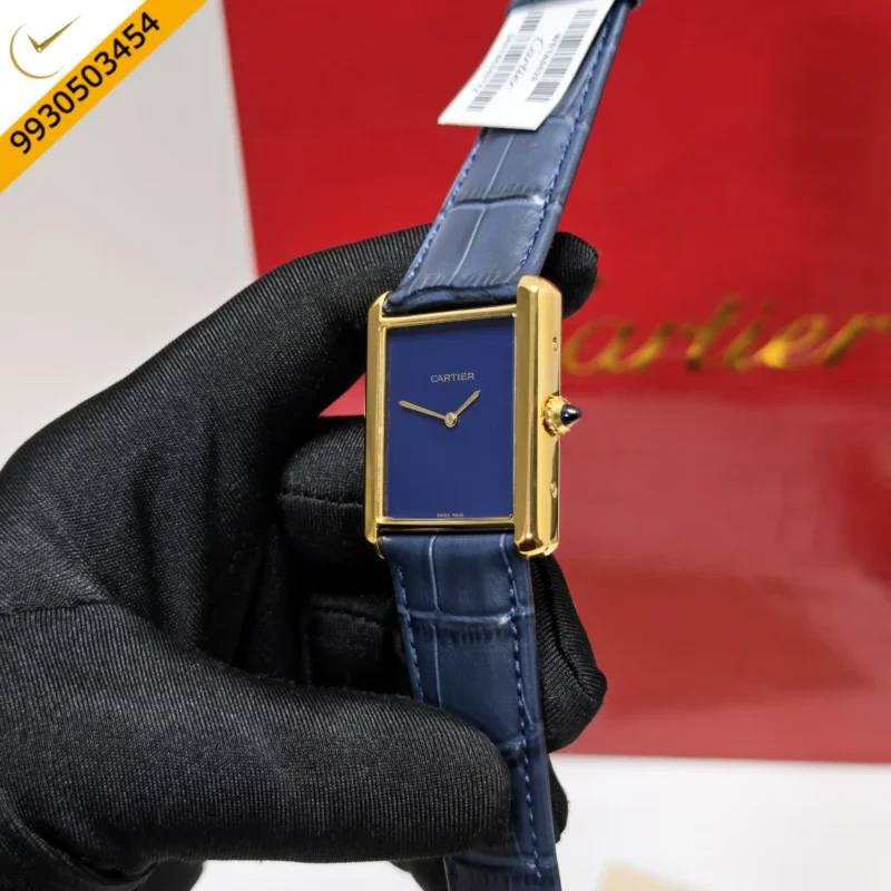 Cartier Tank Solo Gold Blue Dial Leather Strap Swiss watch - Image 2
