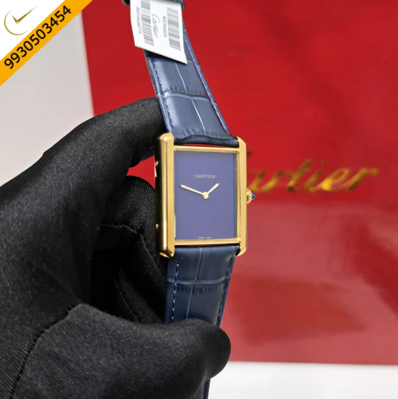 Cartier Tank Solo Gold Blue Dial Leather Strap Swiss watch - Image 3