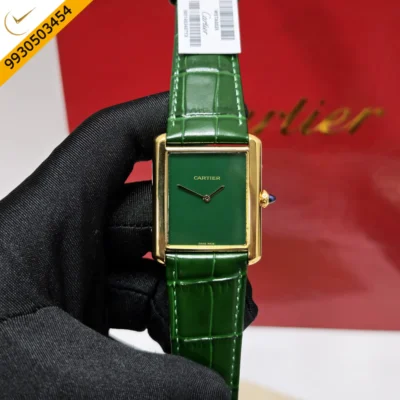 Cartier Tank Solo Gold Green Dial Leather Strap Swiss watch