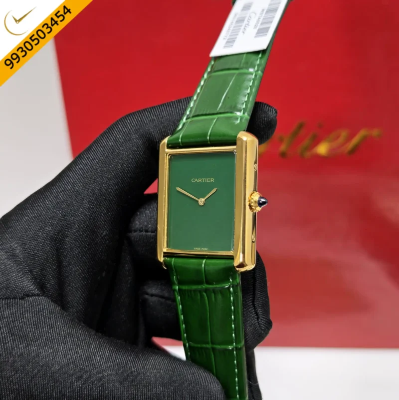 Cartier Tank Solo Gold Green Dial Leather Strap Swiss watch - Image 2