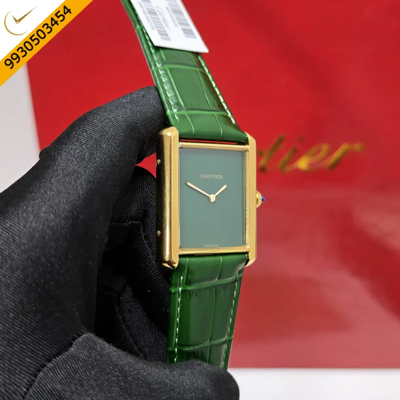 Cartier Tank Solo Gold Green Dial Leather Strap Swiss watch - Image 3