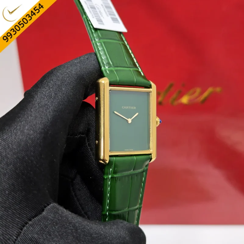 Cartier Tank Solo Gold Green Dial Leather Strap Swiss watch - Image 3