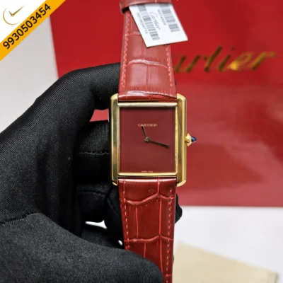 Cartier Tank Solo Gold Red Dial Leather Strap Swiss watch