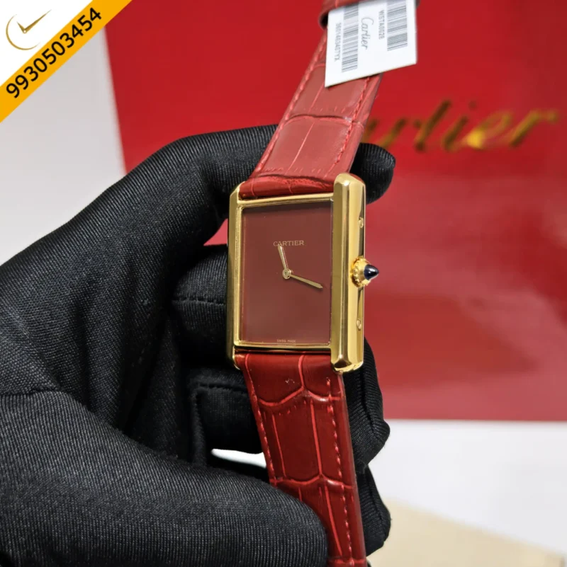 Cartier Tank Solo Gold Red Dial Leather Strap Swiss watch - Image 2