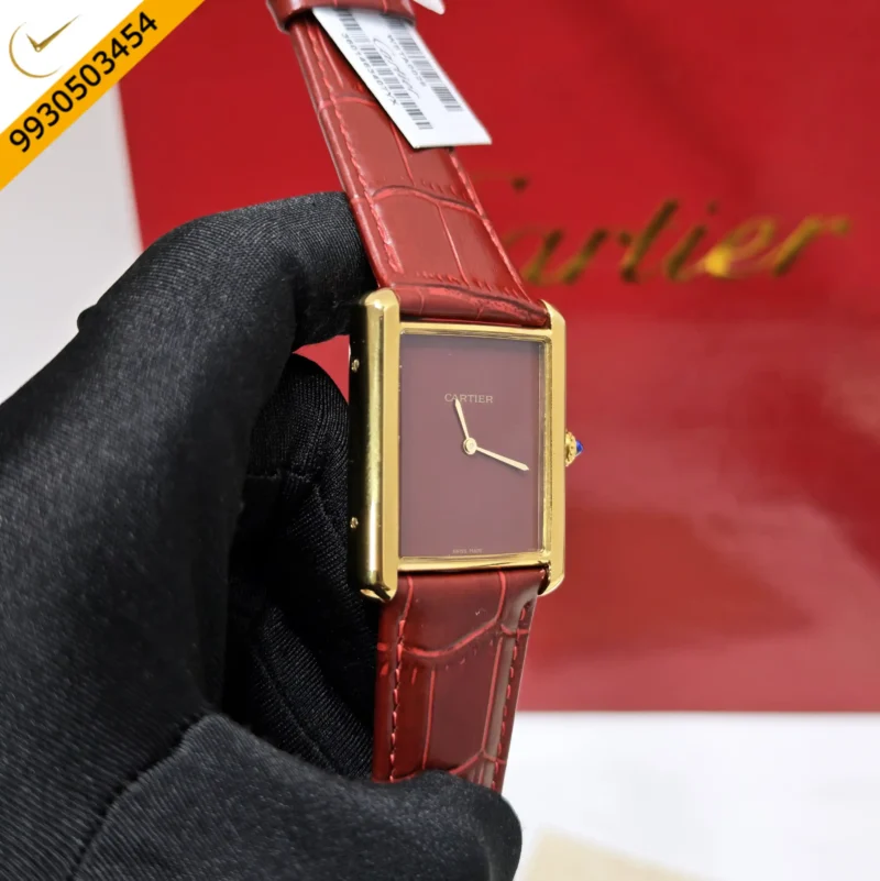 Cartier Tank Solo Gold Red Dial Leather Strap Swiss watch - Image 3