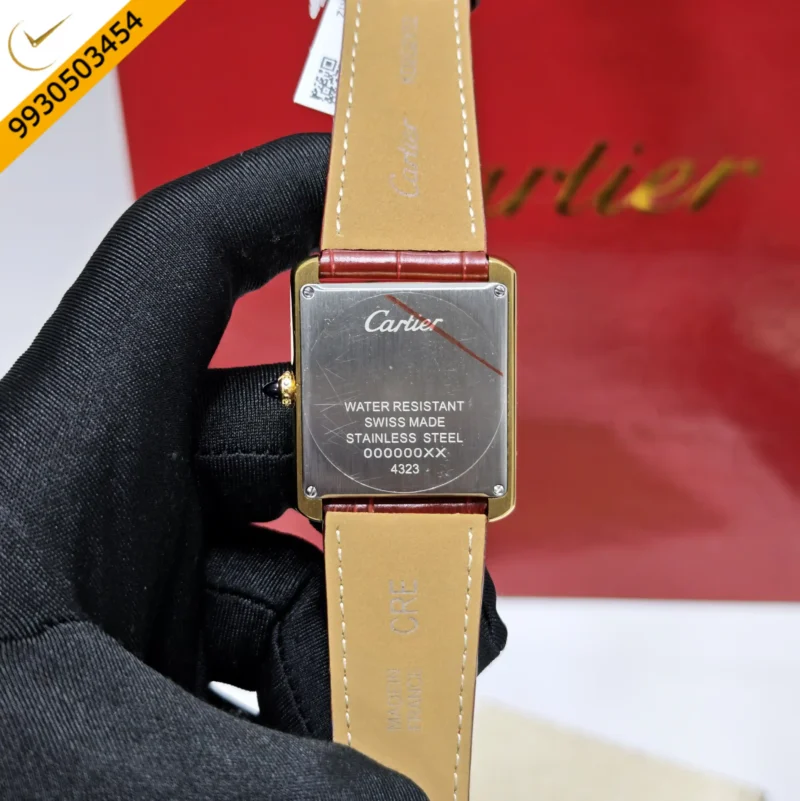 Cartier Tank Solo Gold Red Dial Leather Strap Swiss watch - Image 4
