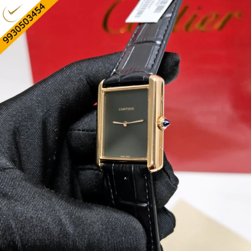 Cartier Tank Solo Rose Gold Black Dial Leather Strap Swiss watch - Image 2