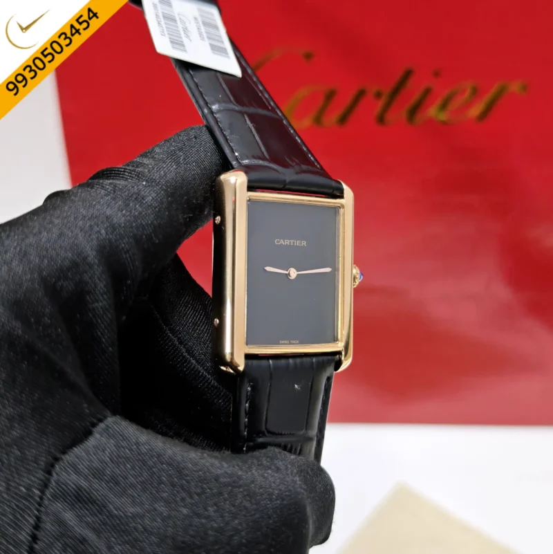 Cartier Tank Solo Rose Gold Black Dial Leather Strap Swiss watch - Image 3