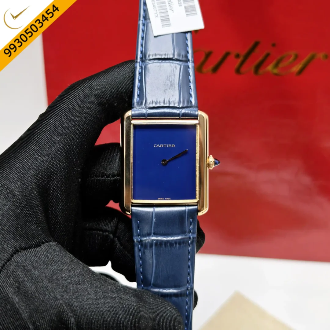 Cartier Tank Solo Rose Gold Blue Dial Leather Strap Swiss watch