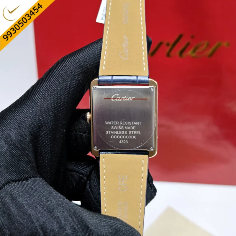 Cartier Tank Solo Rose Gold Blue Dial Leather Strap Swiss watch - Image 4