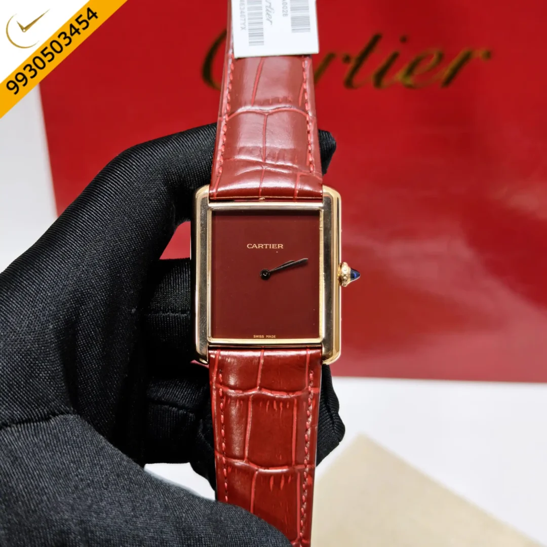 Cartier Tank Solo Rose Gold Full Black Dial Leather Strap Swiss watch