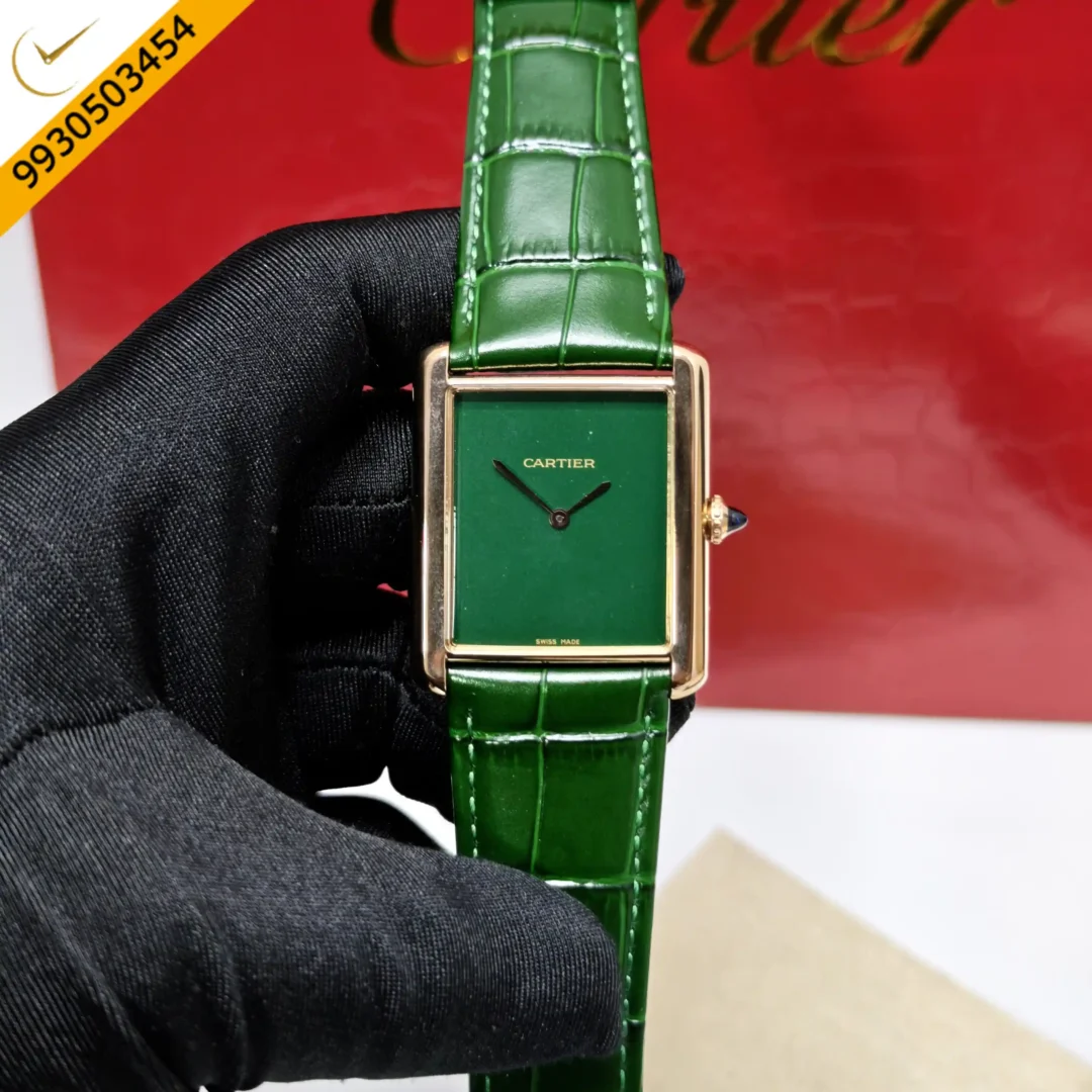 Cartier Tank Solo Rose Gold Green Dial Leather Strap Swiss watch