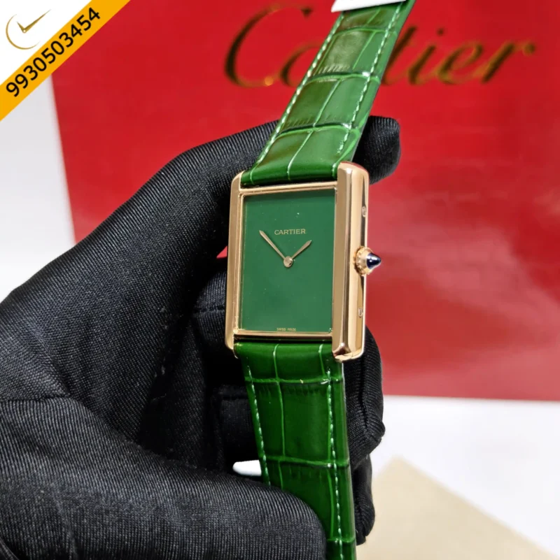 Cartier Tank Solo Rose Gold Green Dial Leather Strap Swiss watch - Image 2