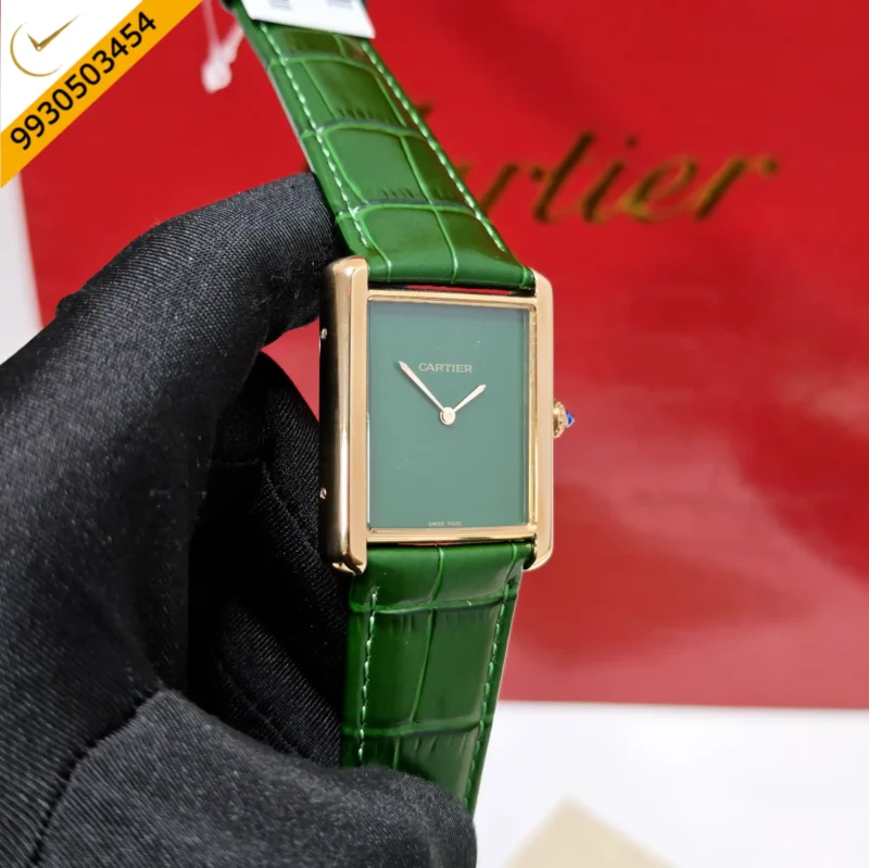 Cartier Tank Solo Rose Gold Green Dial Leather Strap Swiss watch - Image 3