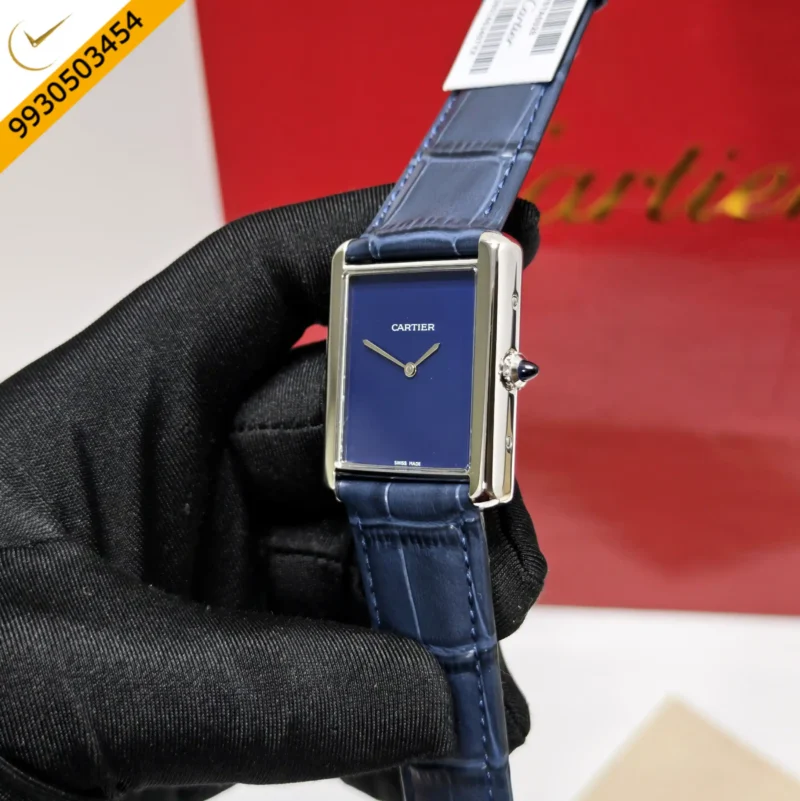 Cartier Tank Solo Steel Full Blue Dial Leather Strap Swiss watch - Image 2