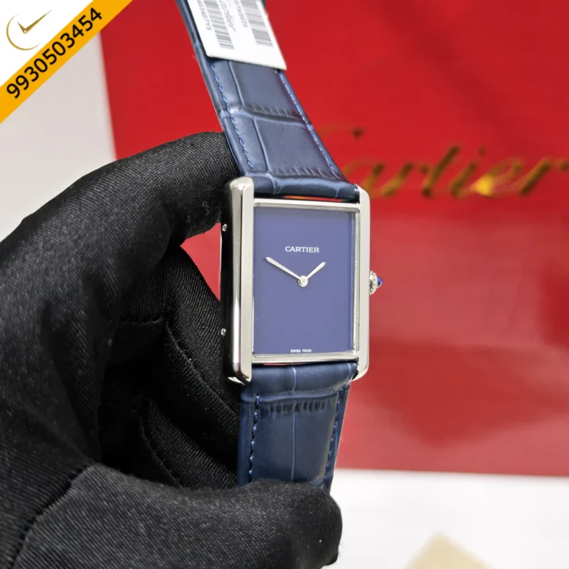 Cartier Tank Solo Steel Full Blue Dial Leather Strap Swiss watch - Image 3