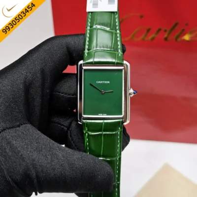 Cartier Tank Solo Steel Green Dial Leather Strap Swiss watch