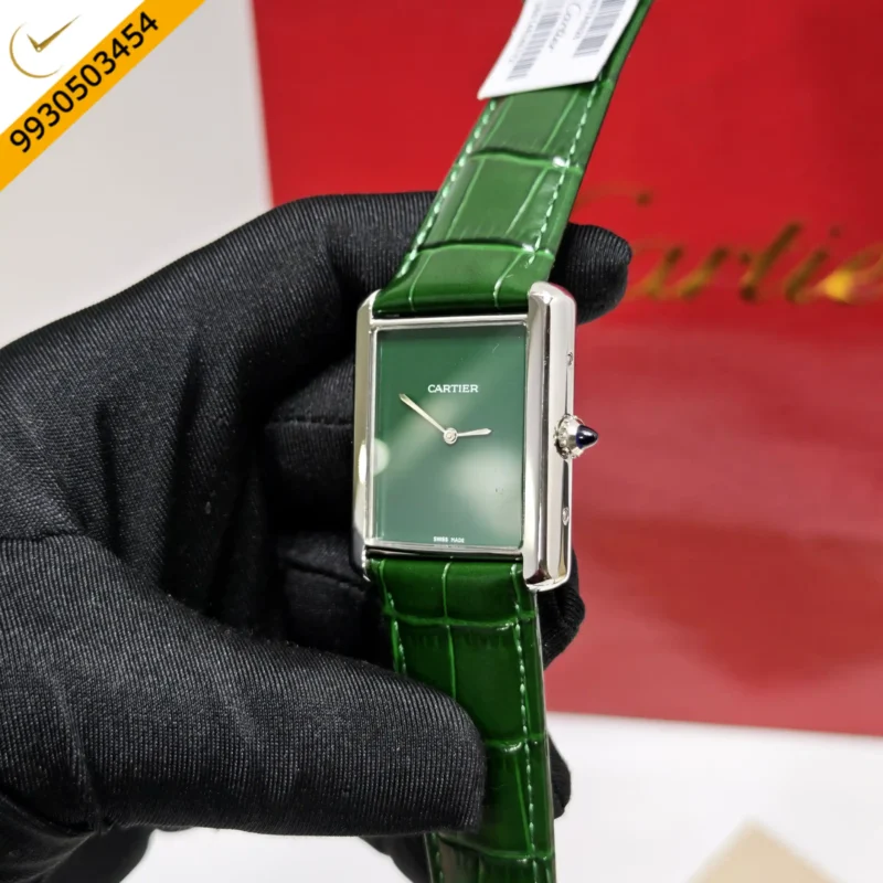 Cartier Tank Solo Steel Green Dial Leather Strap Swiss watch - Image 2