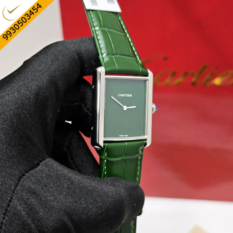 Cartier Tank Solo Steel Green Dial Leather Strap Swiss watch - Image 3