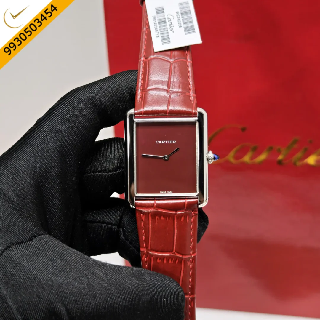 Cartier Tank Solo Steel Red Dial Leather Strap Swiss watch