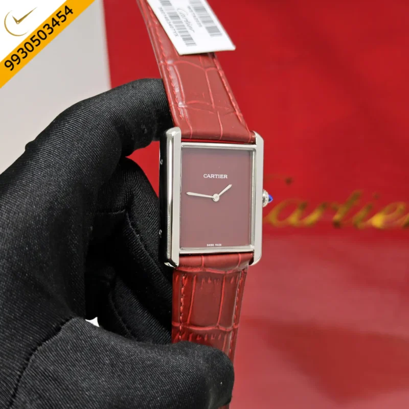 Cartier Tank Solo Steel Red Dial Leather Strap Swiss watch - Image 3