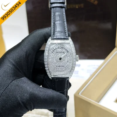 Franck Muller CASABLANCA Silver White Diamond Dial Black Leather Strap Swiss Automatic Watch
